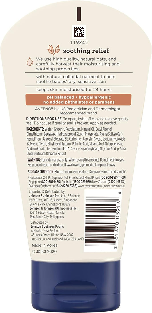 Aveeno Baby Soothing Relief Moisturizing Cream with Natural Oat Complex for Sensitive Skin, Fragrance Free, 5 Oz