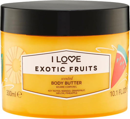 I Love Exotic Fruits Scented Body Butter, Packed With Shea Butter & Coconut Oil To Regenerate & Nourish The Skin, 85% Naturally Derived Ingredients, Veganfriendly 300Ml
