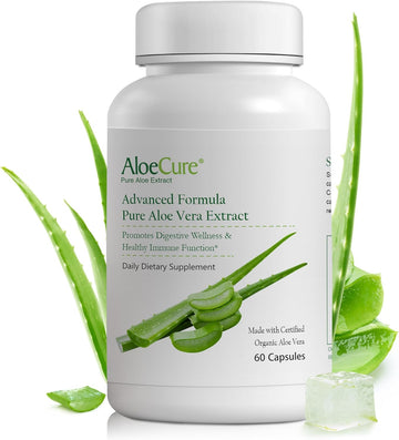 AloeCure Organic Aloe Vera Capsules, 130,000mg Inner Aloe Leaf Equivelant per Serving, Support Gut Health & Digestive Comfort, Stomach Acid Buffer, Natural Immune Supplement, Aloin Free, 60 Capsules