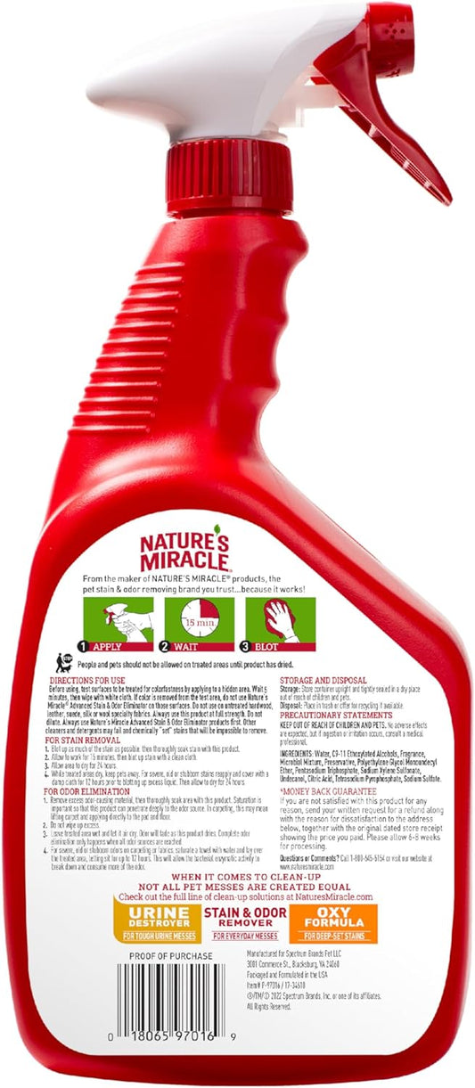 Nature'S Miracle Advanced Dog Stain And Odor Eliminator Spray, Severe Mess Enzymatic Formula, 32 Fl Oz