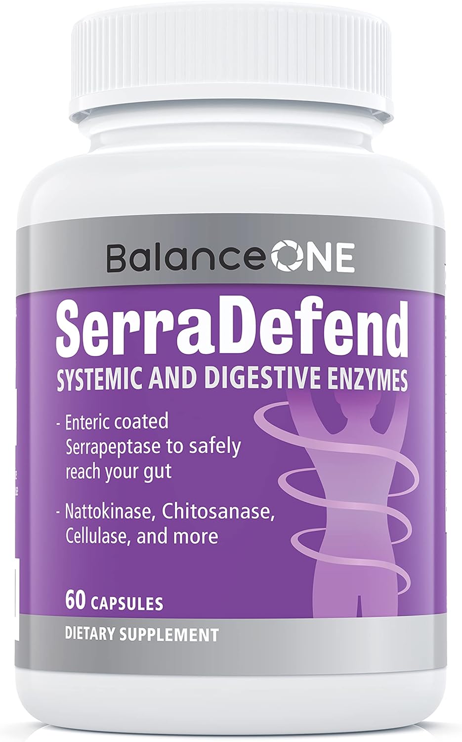 Balance ONE SerraDefend Biofilm Defense, Digestion - Systemic and Digestive Enzymes - Serrapeptase, Nattokinase, Protease, Cellulase - 60 Capsules, 2 Month Supply