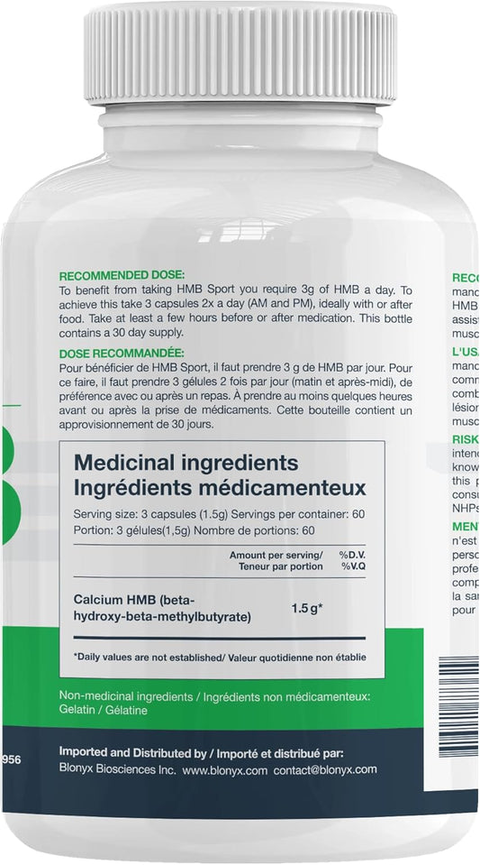 Hmb Sport Capsules - 3G Daily High Purity Hmb, Enhances Performance & Recovery, Reduces Muscle Soreness, 30-Day Supply