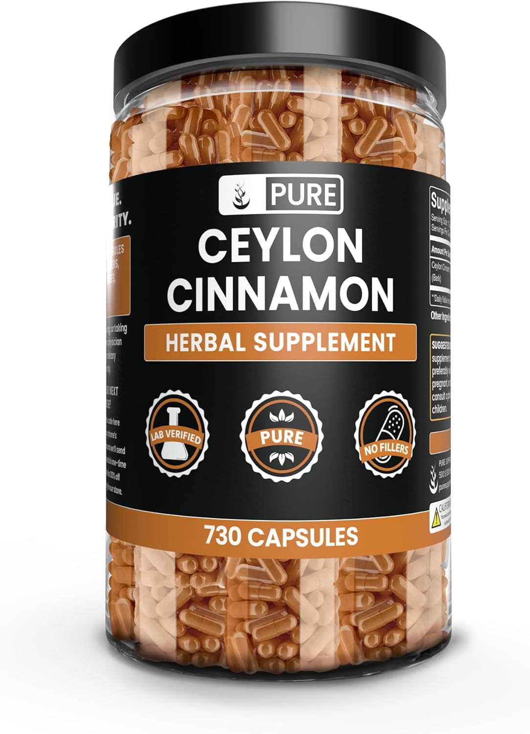 Pure Original Ingredients Ceylon Cinnamon (730 Capsules) No Magnesium Or Rice Fillers, Always Pure, Lab Verified