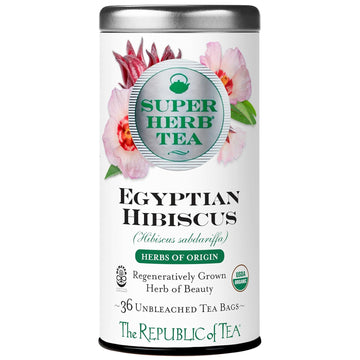 The Republic Of Tea — Organic Egyptian Hibiscus Superherb Tea Tin, 36 Biodynamic Herbal Tea Bags, Naturally Caffeine-Free Herbs Of Origin