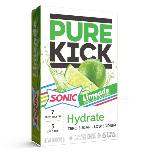 Pure Kick Hydration Singles To Go Drink Mix, Sonic Limeade, Includes 12 Boxes With 6 Packets In Each Box, 72 Total Packets