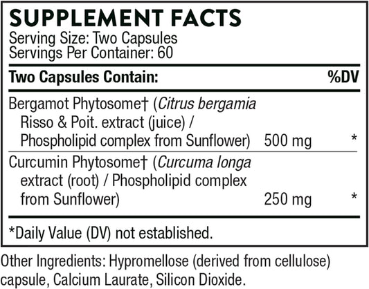 Thorne Metabolic Health - Gut Health Supplement to Aid Weight Management - Bergamot Supplement with Silicon Dioxide - Turmeric Supplement to Support Blood Health & Vessels - 120 Capsules