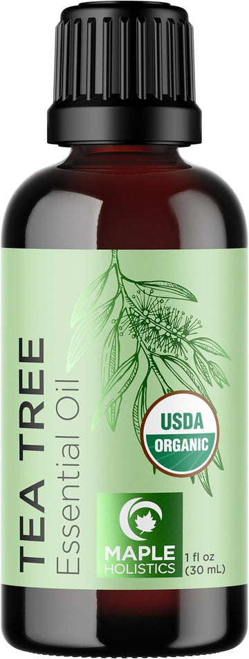 Organic Tea Tree Oil For Hair Skin & Nails - 100% Pure Certified Organic Tea Tree Essential Oil For Skin And Dry Flaky Scalp Care Plus Nail Treatments Diy Beauty And Natural Cleaning 1 Fl Oz