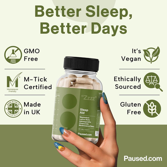 Paused Sleep Aid Supplement - 60 Capsules | 1 Month Supply Sleep Support With Magnesium, Chamomile & Ashwagandha For Natural, Fast & Quality Sleep | Vegan & Gluten-Free | Uk