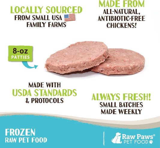Raw Paws Raw Signature Blend Frozen Chicken Raw Dog Food & Cat Food, 8-Oz Patties, 20-Lb - Made In Usa Small-Batch Raw Frozen Dog Food - Frozen Raw Cat Food - Raw Food For Dogs - Raw Diet Dog Food