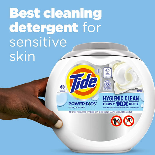 Tide Hygienic Clean Heavy Duty 10X Free Power Soap Pods Laundry Detergent, White, Unscented, 48 Count