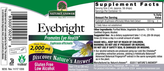 Nature's Answer Eyebright Herb with Organic Alcohol 2000mg 1 Extract | Support Eyes & Vision | Gluten-Free, Non-GMO, Vegan, No Preservatives or Artificial avors | Single Count