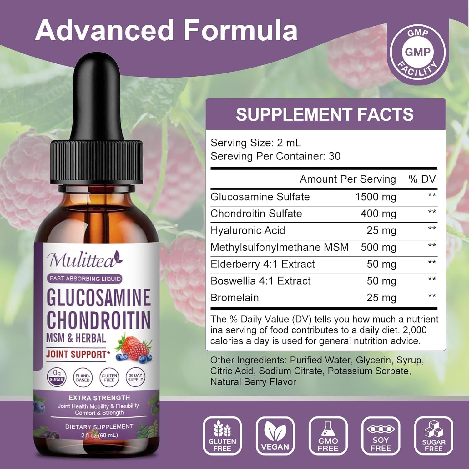 Glucosamine Chondroitin Msm Liquid Drops-W/Elderberry, Boswelia &Hyaluronic Acid-Extra Strength Joint Support Supplement For Mobility, Flexibility & Bones,High Absorption,60Ml (2 Fl Oz) : Health & Household