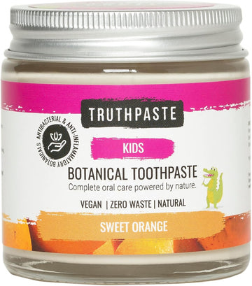 Truthpaste Kid’S Children’S Natural Zero Waste Toothpaste (Sweet Orange 100Ml) Eco Friendly & Plastic Free, Mint Free With Coconut & Aloe Vera. Fluoride Free, Sls Free. For Babies, Toddlers, All Ages