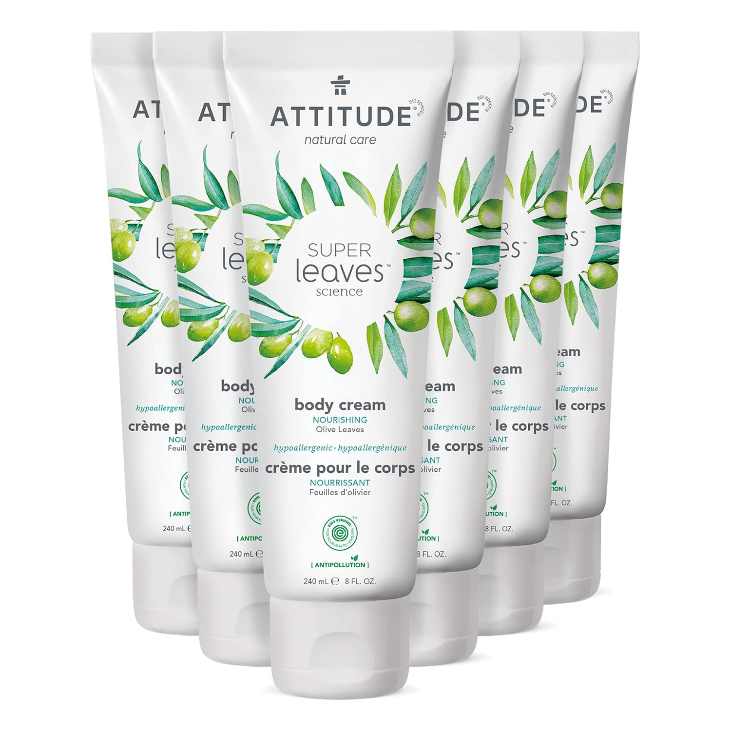 Attitude Body Cream, Ewg Verified Moisturizer, Vegan Moisturizing Products For Dry Skin, Dermatologically Tested, Olive Leaves, 8 Fl Oz (Pack Of 6)