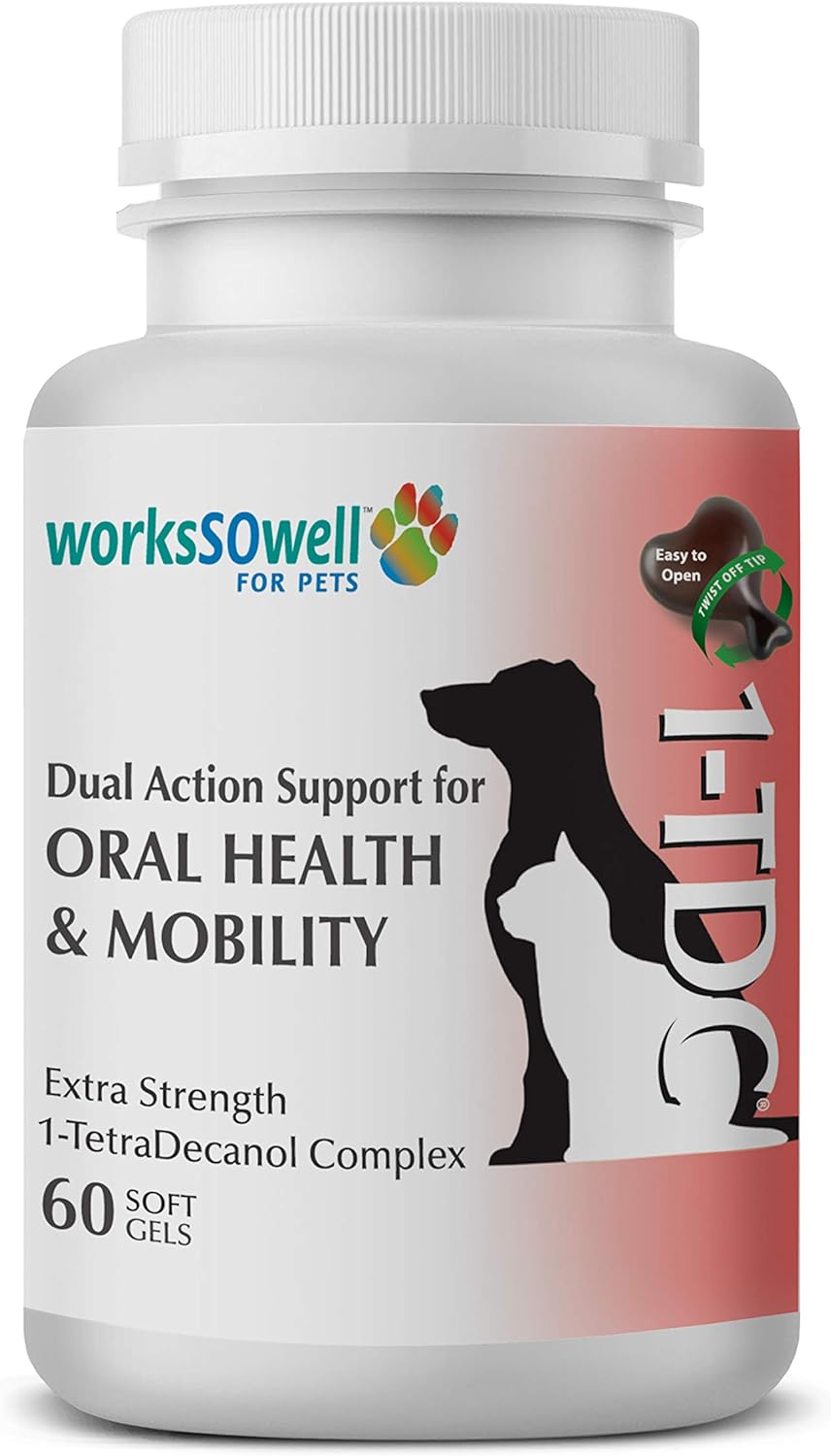 WorksSoWell 1TDC Dual Action Natural Support – 60 Twist Off Soft Gels | Delivers 4 Health Benefits for Dogs & Cats | Supports Oral, Hip & Joint Health, Muscle & Stamina Recovery, Skin & Coat Health