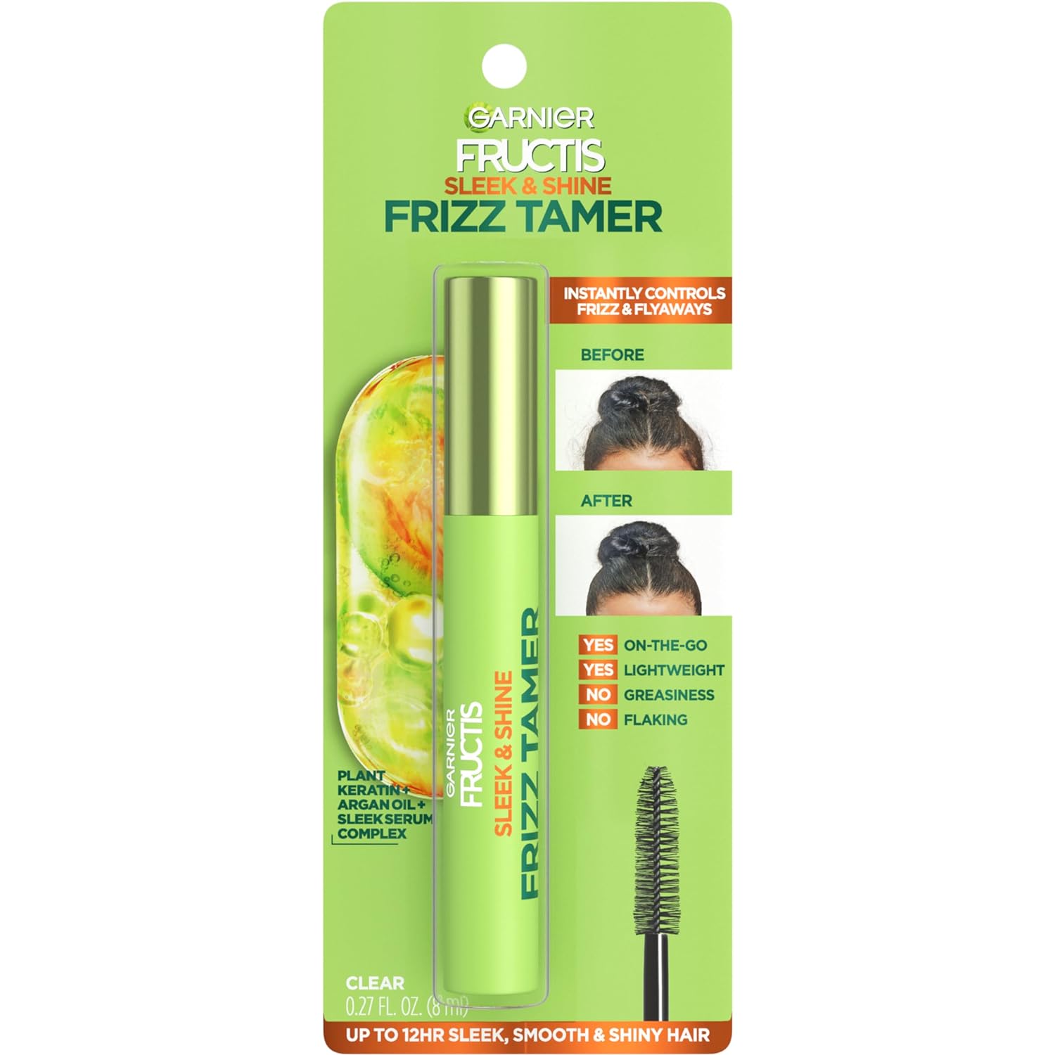 Garnier Fructis Sleek & Shine Frizz Tamer Slicking Hair Serum Wand for Frizz and Flyaways, 0.28 Fl Oz