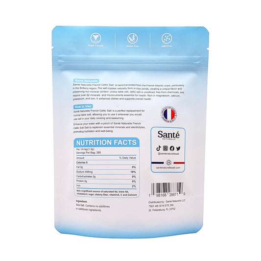 Sante Naturelle French Celtic Salt - 1.1Lb (18Oz) Grey Coarse Sea Salt, Unrefined French Celtic Salt Organic, Hand Harvested 82+ Minerals Salt, 100% Natural Sea Salt