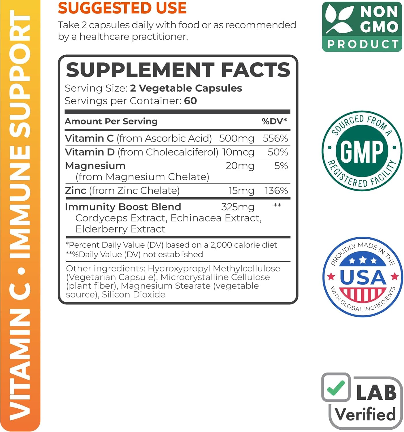Vitamin C Immune Support Supplement - Immune Boost Blend With Elderberry Vitamin C And Zinc For Daily & Seasonal Support - Magnesium Zinc Vit C & D And Herbal Defense Complex (2 Months Supply) : Health & Household