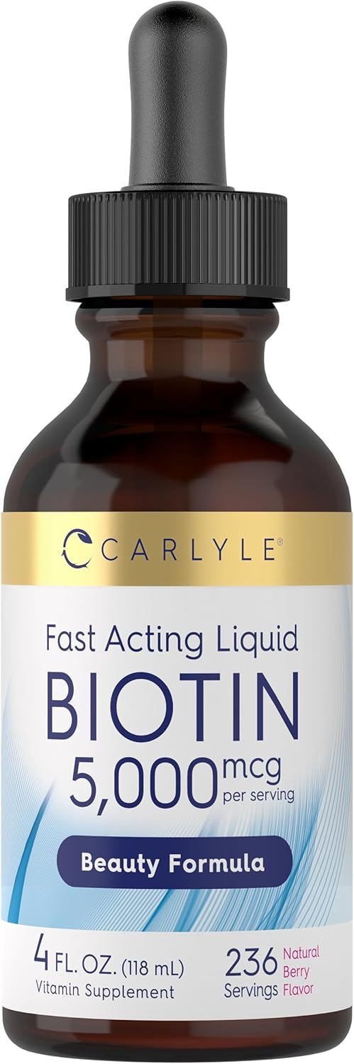 Carlyle Biotin Liquid Drops 5000Mcg | 4 Fl Oz | Berry Flavor | Vegetarian, Non-Gmo & Gluten Free Supplement