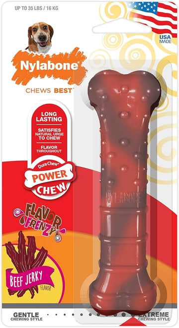 Nyladental Bone Power Chew Flavor Frenzy Dental Bone Chew Toy For Dogs, Indestructible Chew Toys For Aggressive Chewers, Beef Jerky Flavor, Medium/Wolf - Up To 35 Lbs. (1 Count)