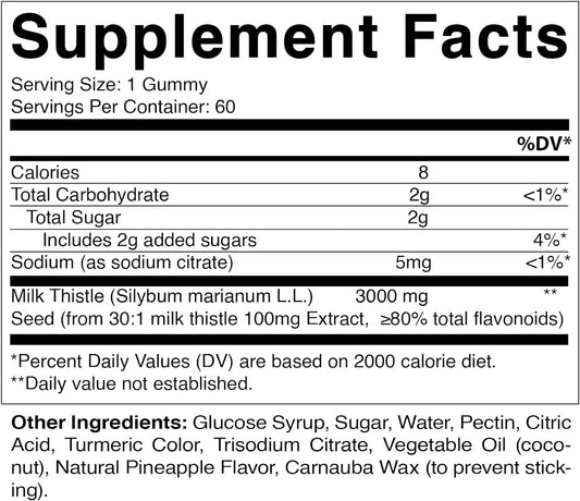 Vitamatic Milk Thistle Gummies - 3000 mg Equivalent - Liver Detox & Anti Oxidant Health - Min. 80% Silymarin Flavonoids - 60 Pectin Based Gummies