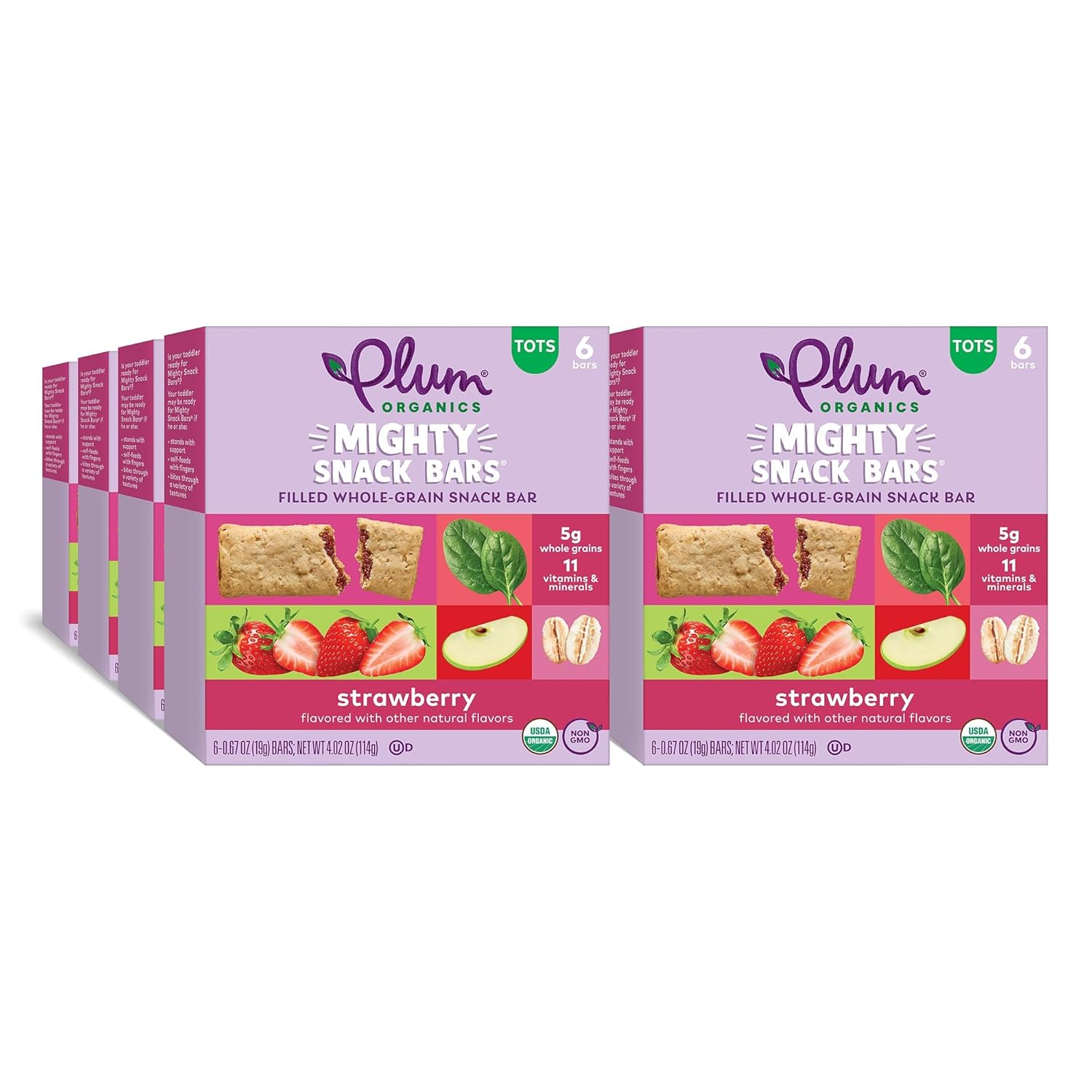 Plum Organics Mighty Snack Bars - Strawberry - 0.67 Oz Bars (Pack Of 48) - Organic Fruit And Vegetable Toddler Food Snack Bars