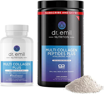 Dr. Emil Nutrition Complete Multi Collagen Bundle - Double The Collagen & Double The Hair, Skin & Nails Benefits - Collagen Peptide Pills & Collagen Powder Bundle (15 Servings)