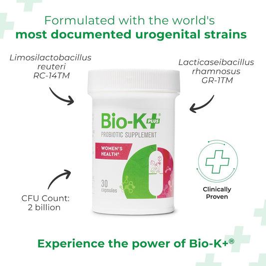 Bio K+ Women’S Health – Probiotic Supplement For Women Supports Vaginal & Urinary Tract Health With 2 Billion Cfu 2 Strains, Vaginal Probiotics For Women – 30 Capsules