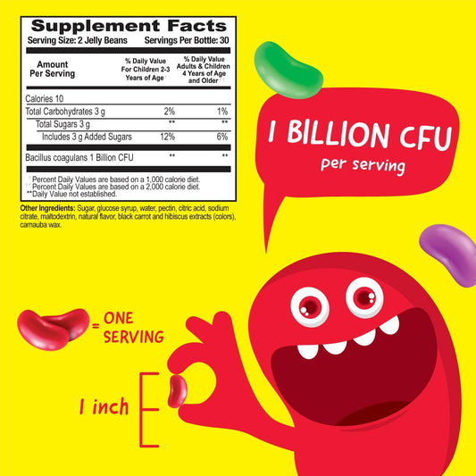 Kids Probiotics 1 Billion CFU Jelly Beans - Tasty Natural Strawberry Blast Flavor - Vegetarian, GMO-Free, Nut Free - Dietary Supplement - Digestive Support for Children - 60 Jellies