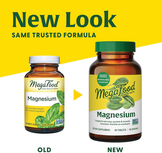 Megafood Magnesium - Supports Heart & Nervous System - Magnesium Supplement With Fermented Magnesium Glycinate - Vegan, Gluten-Free, Non-Gmo And Kosher - Made Without 9 Food Allergens - 60 Tabs