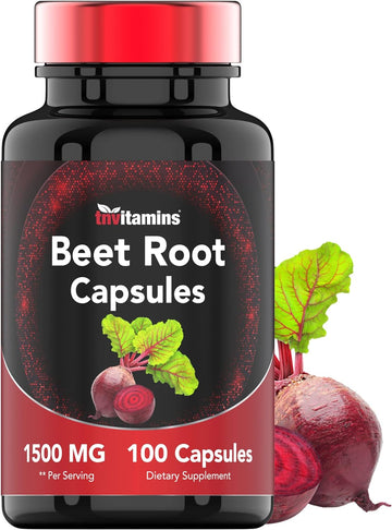 Beet Root Capsules 1500 Mg - 100 Capsules | Beet Root Powder Extract Capsules | Non-Gmo & Gluten-Free | Produced In The Usa | Tnvitamins