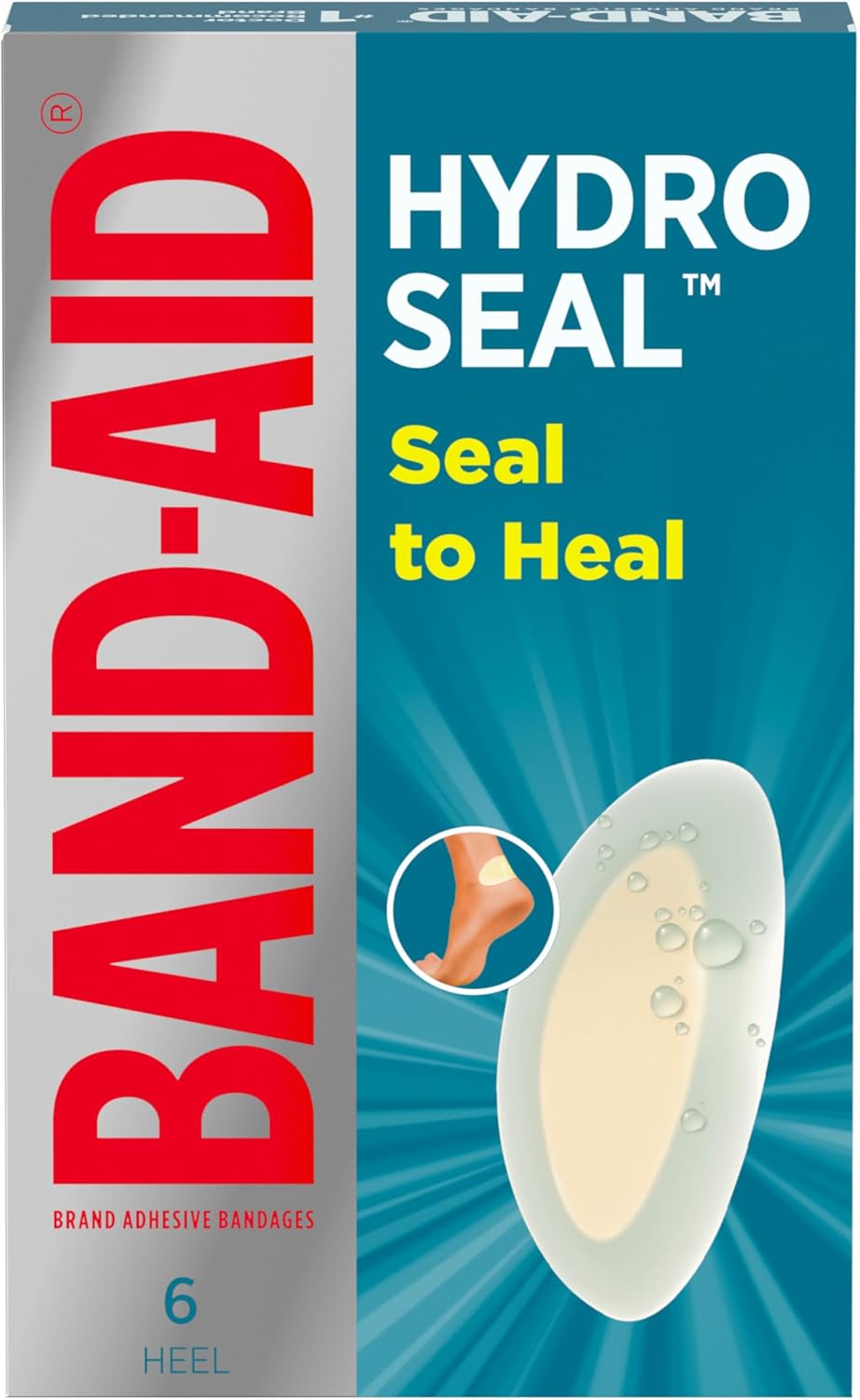 Band-Aid Brand Adhesive Bandages Hydro Seal Wound Care Bandages, Hydrocolloid Gel Heel Bandages Support Better Healing For Blisters, Cuts & Scrapes, Long Lasting Waterproof Bandages, 6 Ct