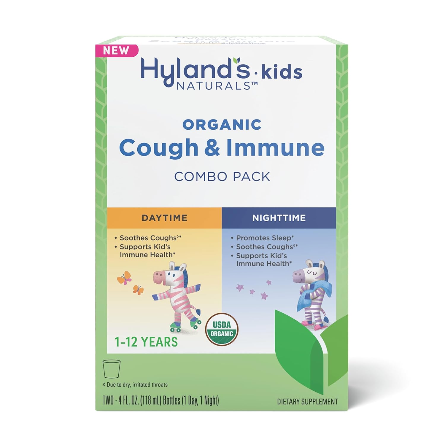 Hyland's Naturals - Kids - Organic Cough & Immune Day & Night Combo Pack - Eases Coughs, Supports Immunity, Promotes Sleep, Two 4 Fl Oz. Bottles (8 fl oz)