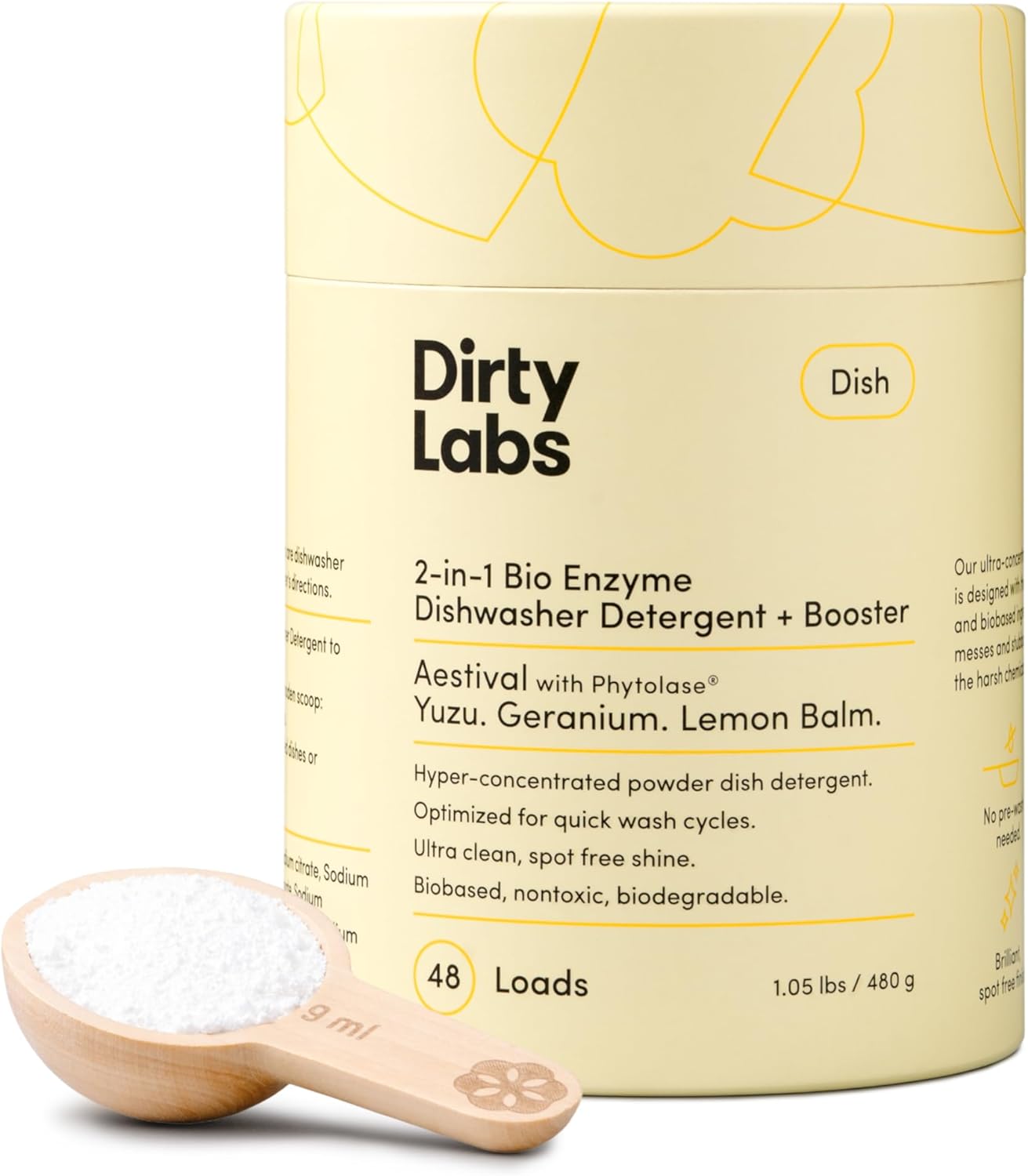 Dirty Labs | Dishwasher Detergent And Booster | Scent Free | 48 Loads (1 Lb) | Ultra Clean, Spot Free, Quick Wash Optimized | Hyper Concentrated