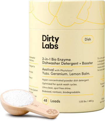 Dirty Labs | Dishwasher Detergent And Booster | Scent Free | 48 Loads (1 Lb) | Ultra Clean, Spot Free, Quick Wash Optimized | Hyper Concentrated