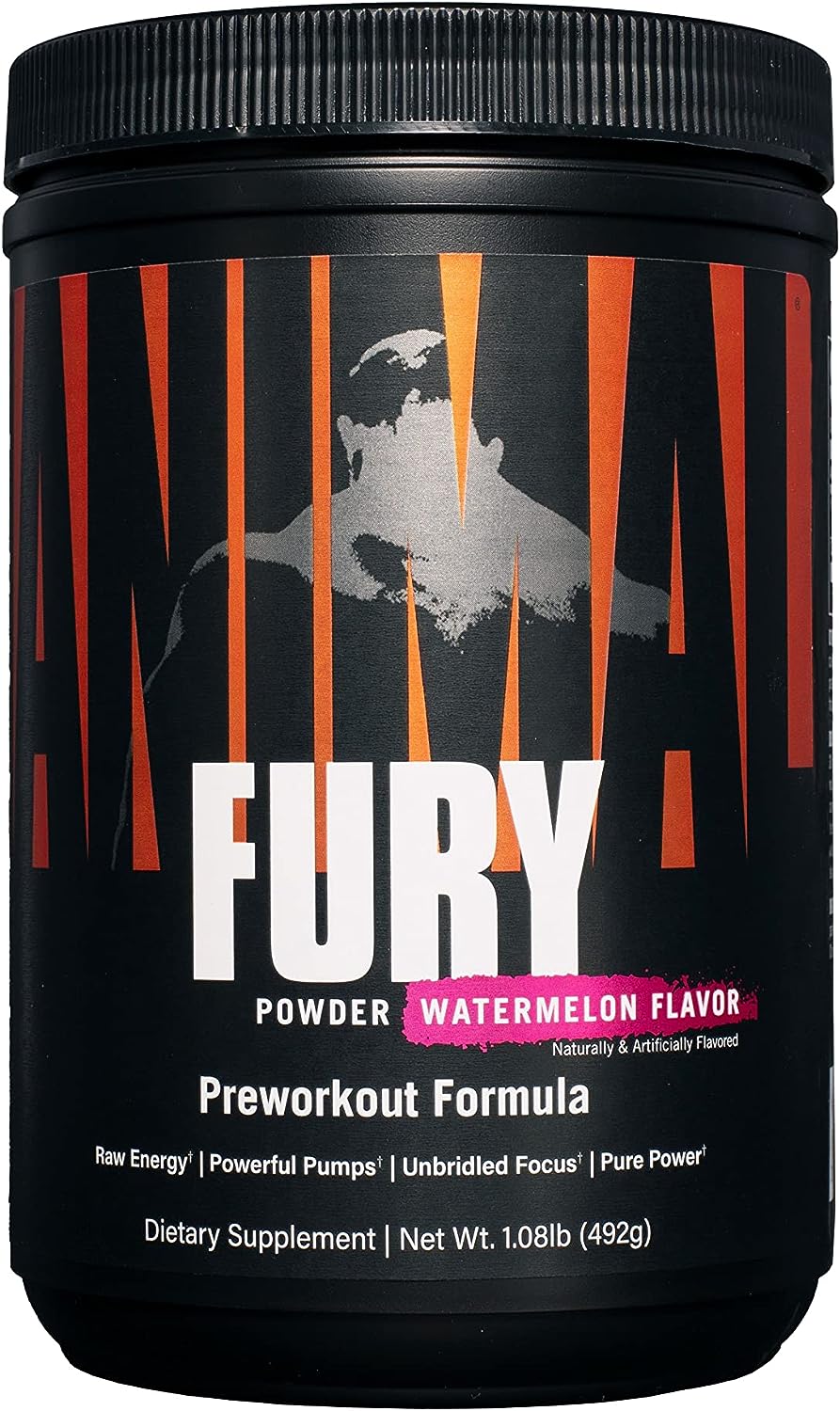 Animal Fury Pre Workout Powder Supplement for Energy and Focus 5g BCAA 350mg Caffeine Nitric Oxide Without Creatine Powerful Stimulant for Bodybuilders, Watermelon, Watermelon, 16.96 Ounce