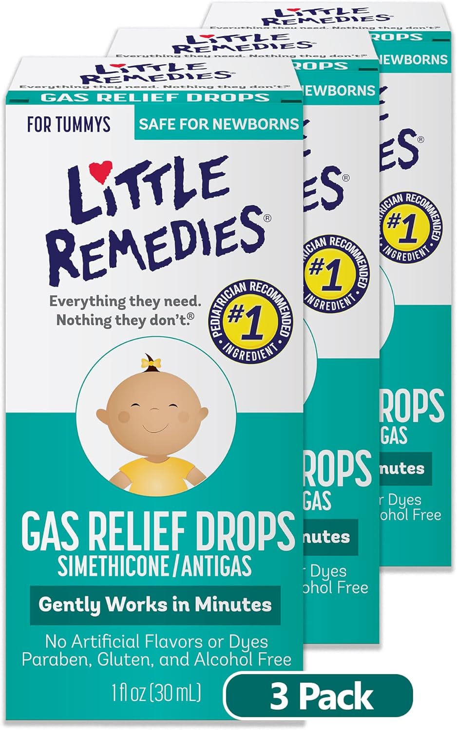 Little Remedies Baby Gas Drops, 1 Fl Oz (Pack of 3)