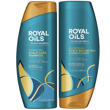 Head & Shoulders Royal Oils Shampoo And Conditioner Set, Includes Anti-Dandruff Scalp Care Shampoo (12.8 Fl Oz.) & Moisture Renewal Scalp Balancing Conditioner, Hair Treatment For Curly & Coily Hair