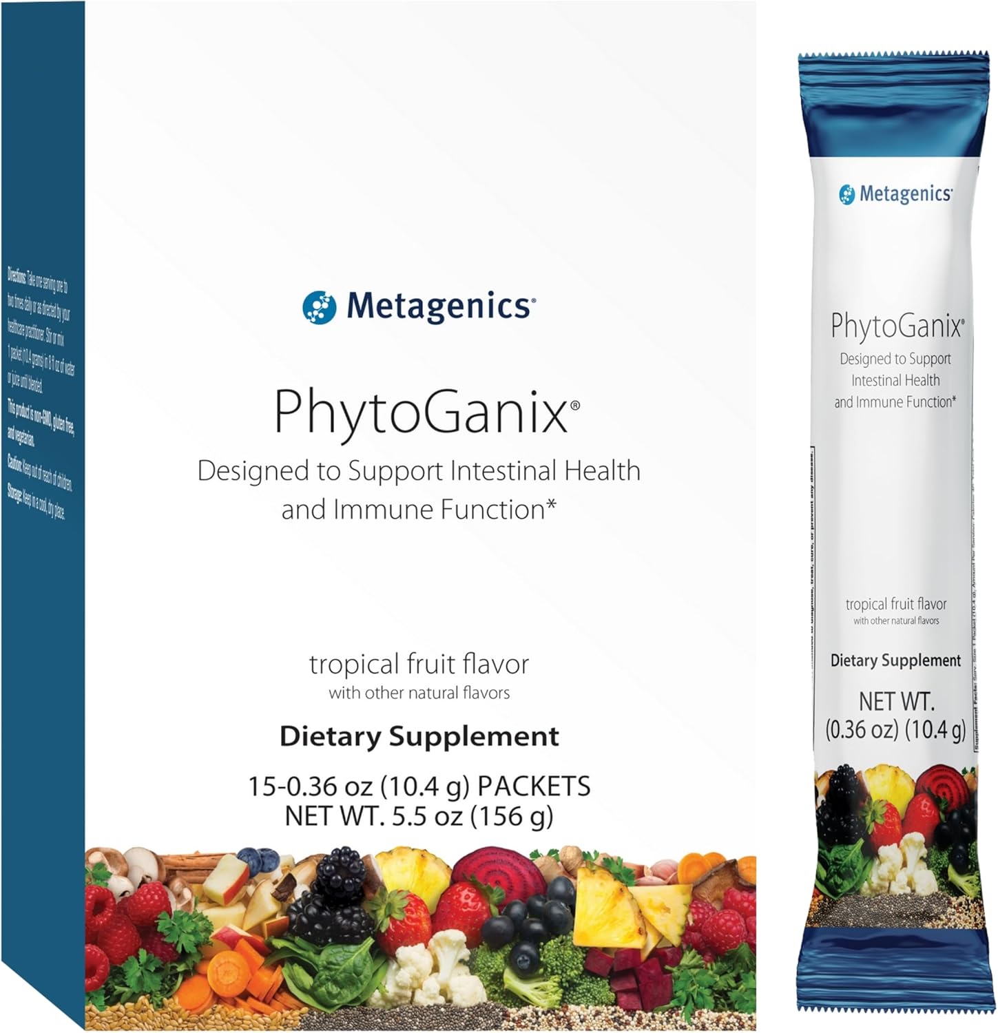 Metagenics Phytoganix - Superfood Fruits & Veggies Powder - With Amylase, Chia Seed Powder & Lactobacillus Acidophilus - Tropical Fruit Flavor - 15 Servings - 5.5 Oz