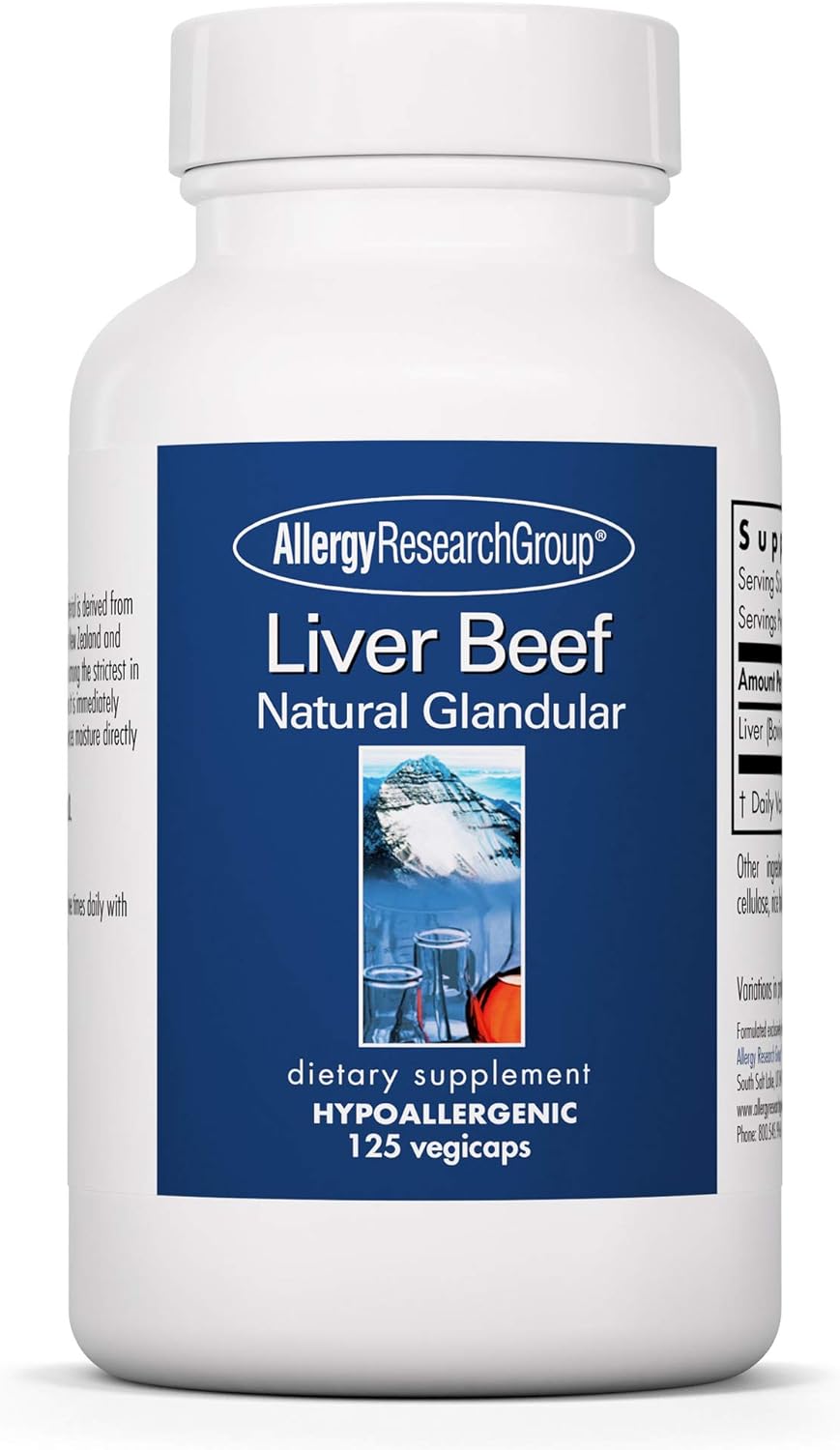 Allergy Research Group Beef Liver Supplement - Liver Function Support, Grass-fed Beef Liver Capsules 1000mg, Natural Glandular, Beef Liver Vitamins, 125 Count