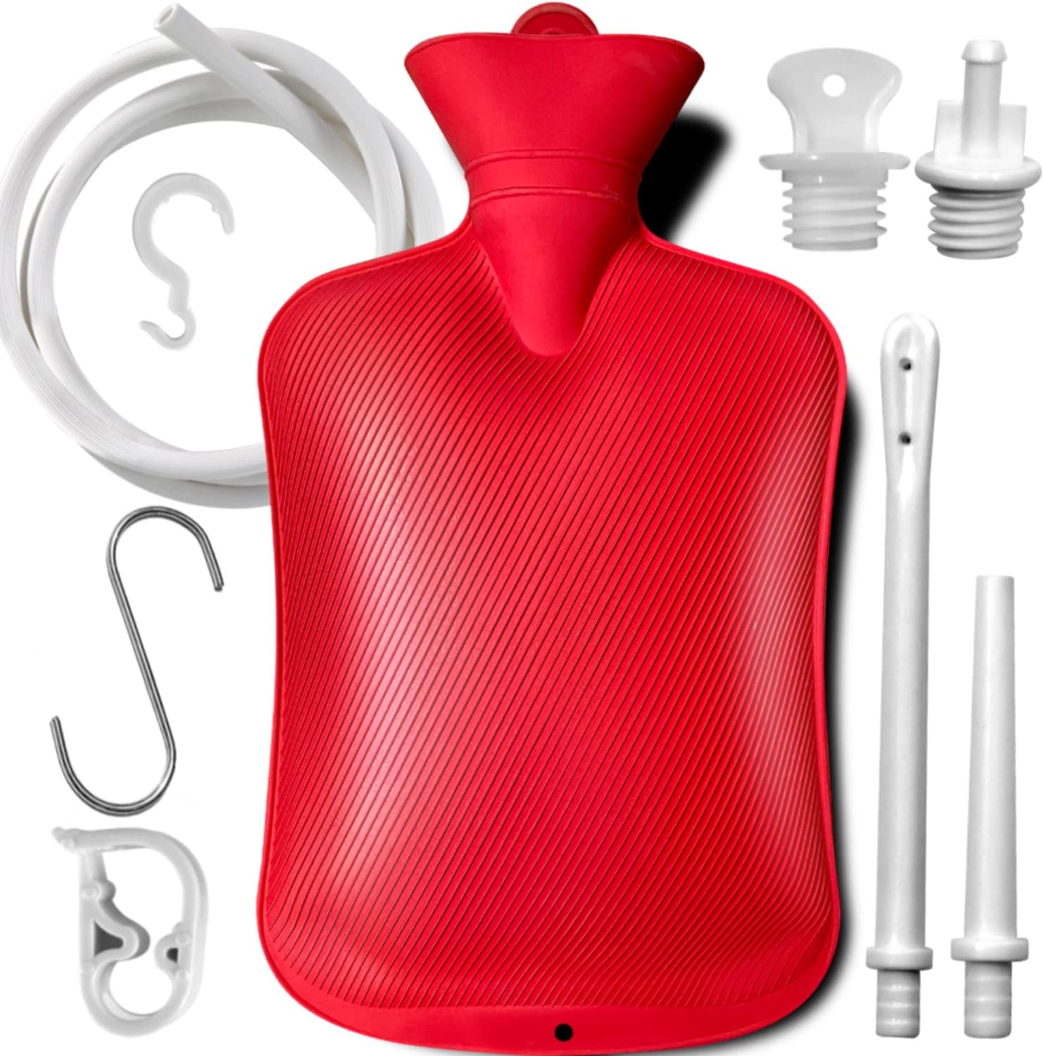 2 L Enema Bag ?Coffee Enema Bag Kit with 5.0 ft. Long Silicone Hose ,2 Multi-Size Reusable Tips, Controlable Water Flow Valve- Coffee, Shower, Douche & Home Adult Enema Kit?RED?