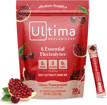 Ultima Replenisher Daily Electrolyte Drink Mix – Cherry Pomegranate, 20 Stickpacks – Hydration Packets With 6 Electrolytes & Minerals – Keto Friendly, Vegan, Non-Gmo & Sugar-Free Electrolyte Powder