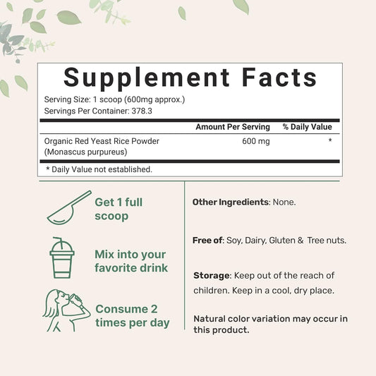 Micro Ingredients Organic Red Yeast Rice Powder, 8 Ounce (1 Year Supply), Non-Gmo, Vegan Friendly