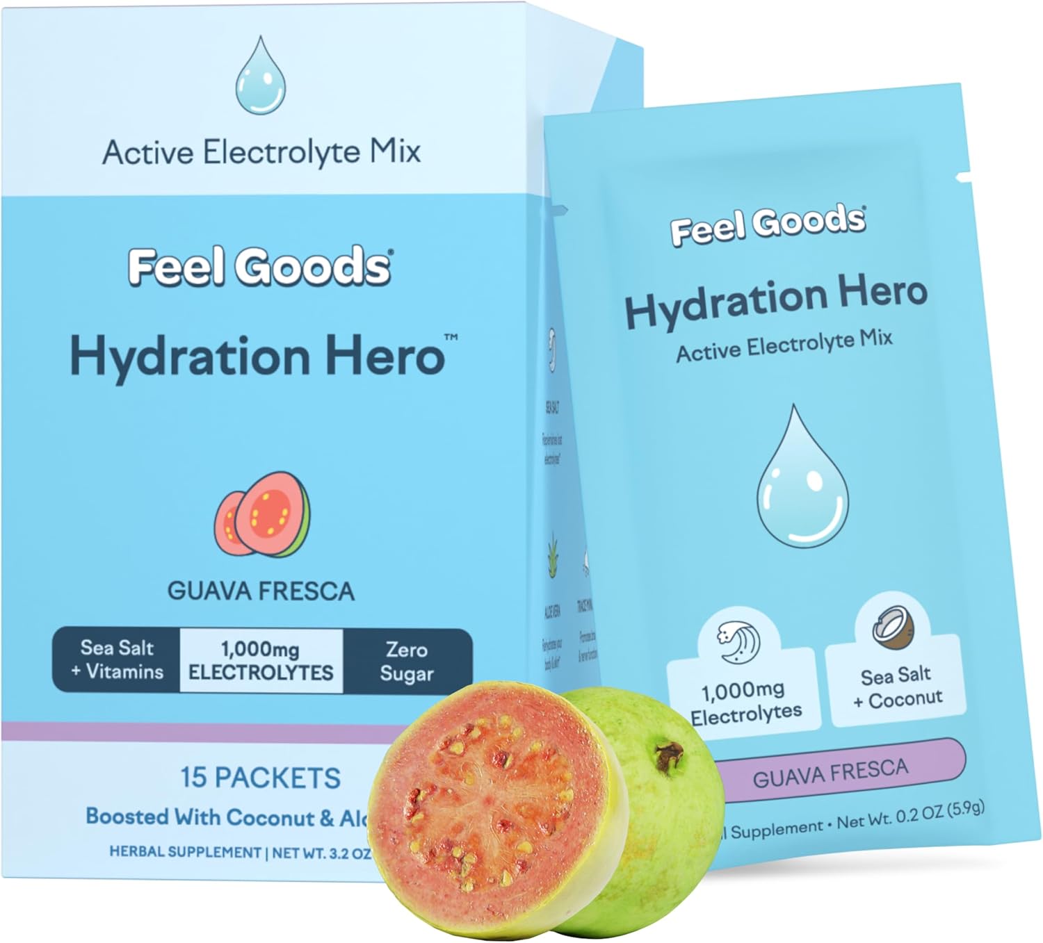 Feel Goods Hydration Hero, 1,000Mg Electrolytes Powder, Sugar Free, Magnesium, Organic Aloe Vera, L Theanine, Vitamin C, B12, Keto, Vegan, Plant Based, Blue Raspberry, 30 Servings