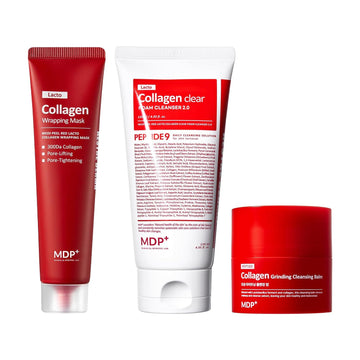 Mdp Red Lacto Collagen Wrapping Mask, Facial Cleanser With Tube And Travel-Sized Grinding Cleansing Balm Bundle