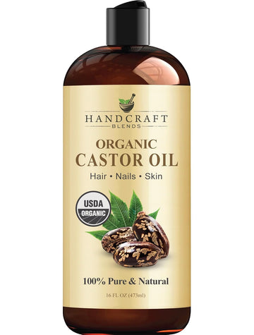 Handcraft Blends Organic Castor Oil - 16 Fl Oz - 100% Pure And Natural - Premium Grade Oil For Hair Growth, Eyelashes And Eyebrows - Carrier Oil - Hair And Body Oil - Expeller-Pressed And Hexane-Free