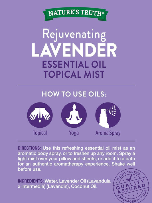 Nature'S Truth Lavender Essential Oil Spray | 2.4 Fl Oz | For Room Aroma Mist, Topical Use, & Yoga