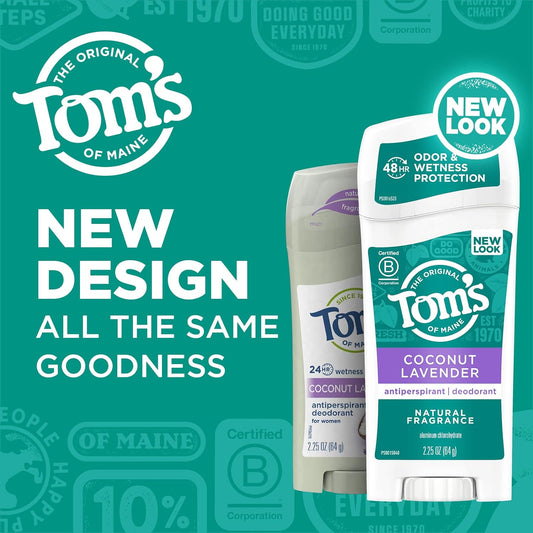 Tom's of Maine Antiperspirant Deodorant for Women, Coconut Lavender, 2.25 oz. 3-Pack (Packaging May Vary)