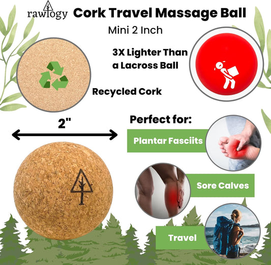 Rawlogy Cork Massage Ball Set (Combo 2.5"+1.9") For Muscle Pain & Tension Relief || Light, Compact, Convenient, Eco-Friendly