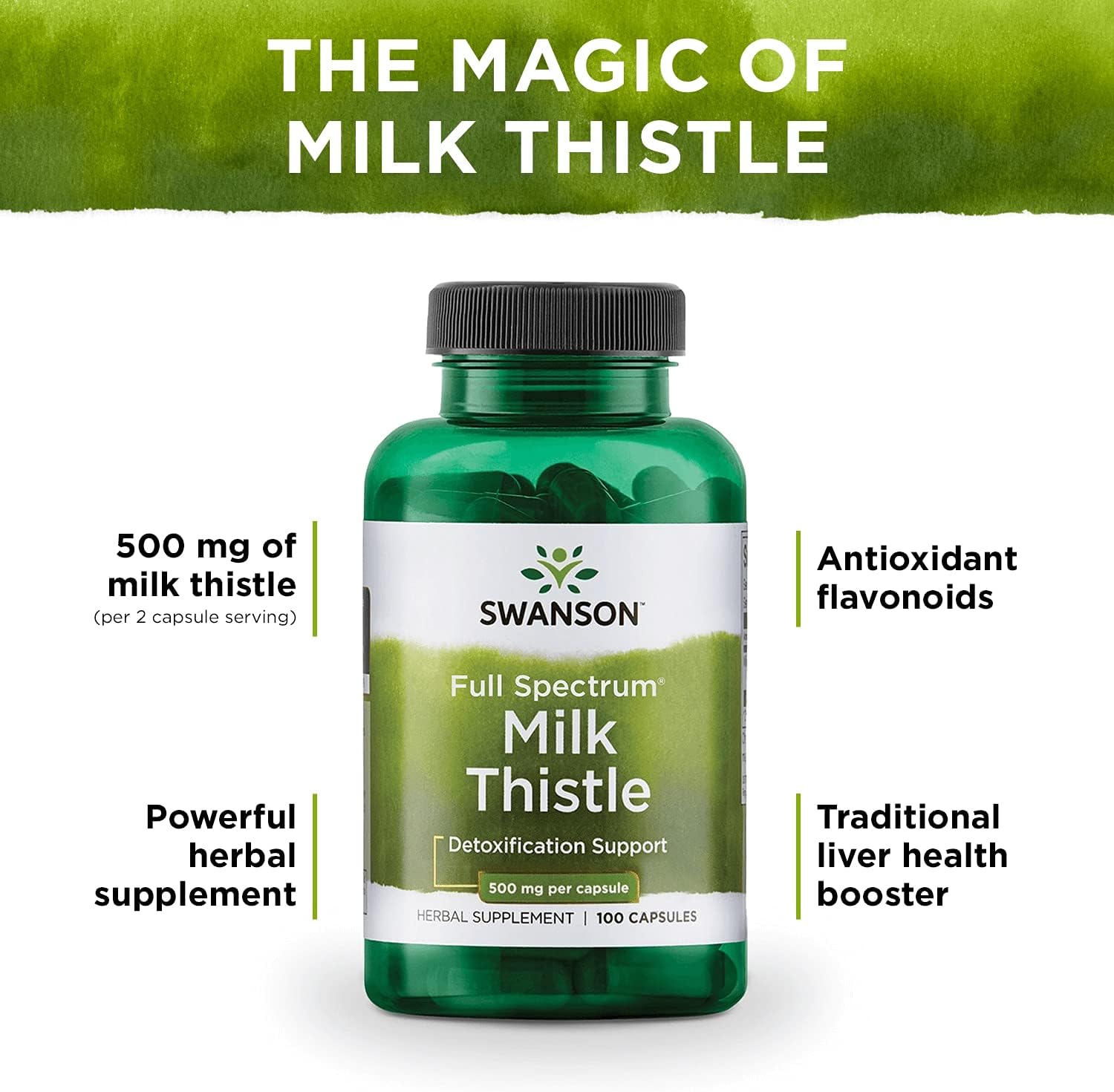 Swanson Milk Thistle - Herbal Liver Support Supplement - Natural Formula Helping To Maintain Overall Health & Wellbeing - (100 Capsules, 500Mg Each) 3 Pack